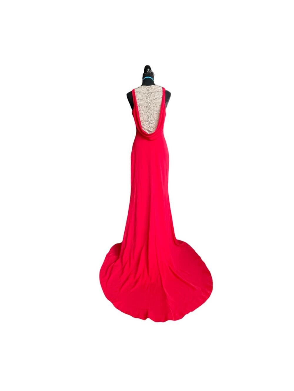 Terani Couture Vibrant Hot Pink Backless Evening Gown